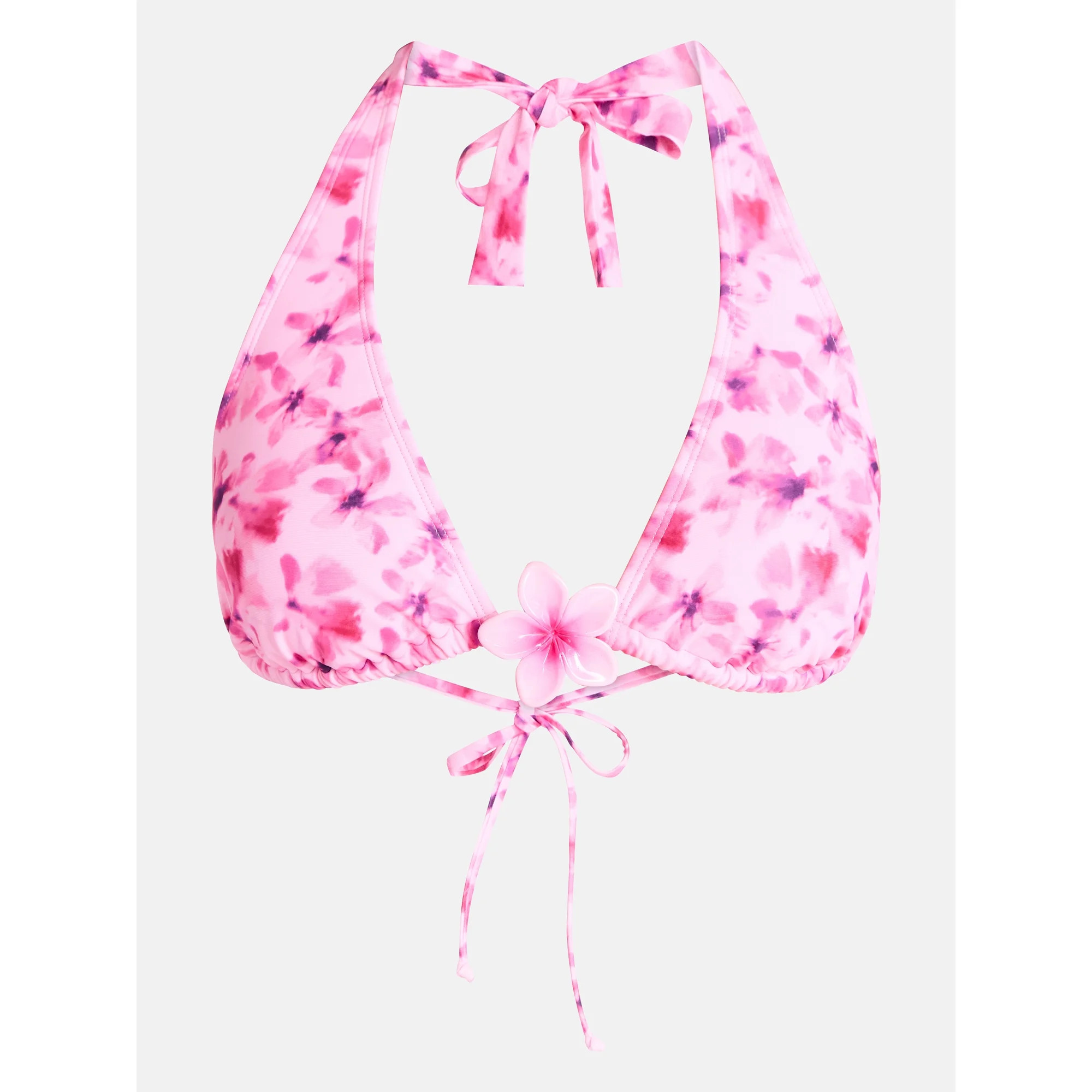 No Boundaries Pink Floral Tall Triangle Halter Bikini Top, Women's XXS-XXL | Walmart (US)