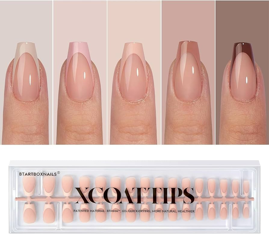 BTArtboxnails XCOATTIPS Press on Nails - French Tip Press on Nails, Short Coffin Nails Tips False... | Amazon (US)