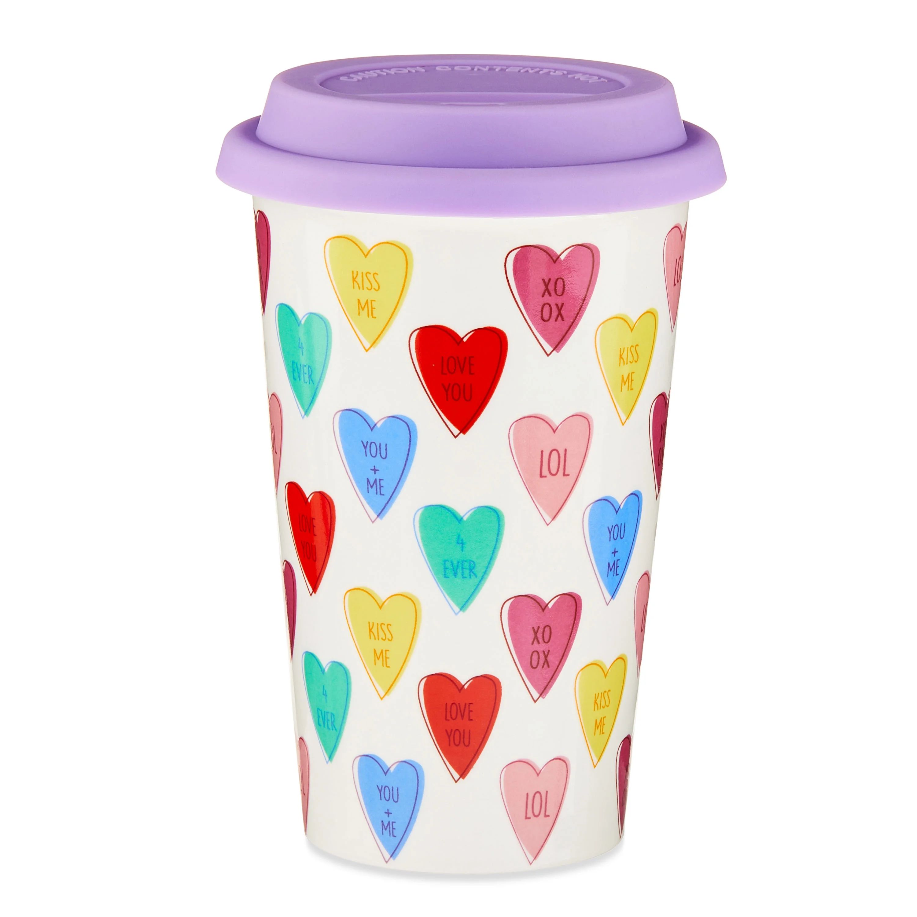 Valentine's Day Candy Heart Stoneware Tumbler With Lid, by Way To Celebrate | Walmart (US)