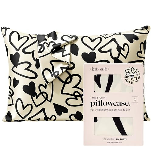 Kitsch Satin Pillowcase with Zipper for Hair & Skin, Softer Than Silk Pillow Cases Queen, Wrinkle-Free, Smooth and Cooling Satin Pillow Covers, Standard Size 19"x26" - Heart | Amazon (US)