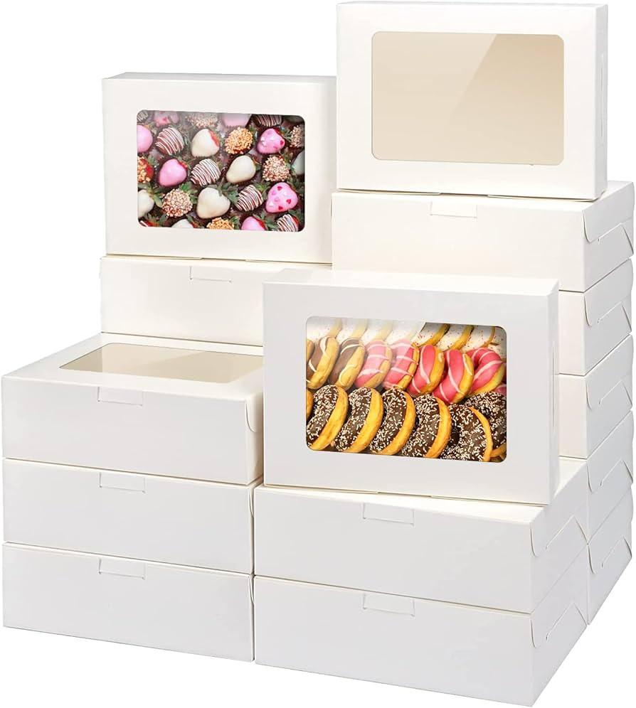 8x6x2.5In 20pcs White Cookie Boxes with Window, Pastry Boxes for Gift Giving, Treat Boxes for Bre... | Amazon (US)