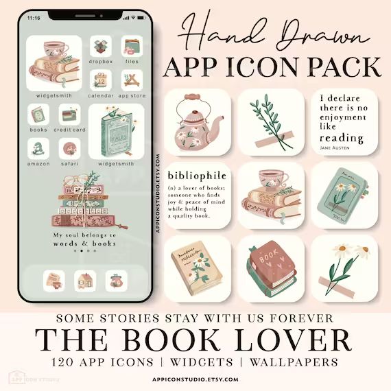 Book Lover App Icons Bookworm Ios Icons Iphone Icons for - Etsy | Etsy (US)