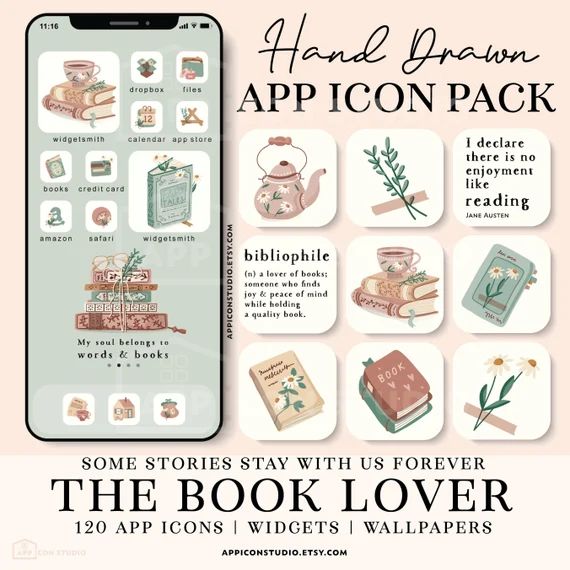 Book Lover App Icons Bookworm Ios Icons Iphone Icons for - Etsy | Etsy (US)