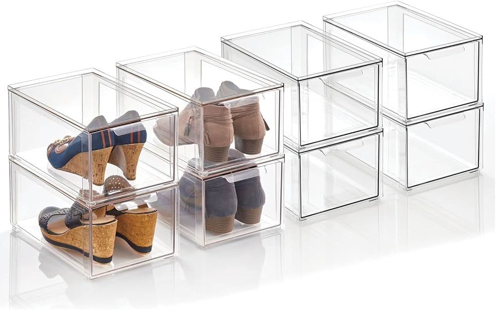 mDesign Plastic Stackable Closet Storage Organizer Bins with Pull Out Drawer for Cabinet, Desk, S... | Amazon (US)