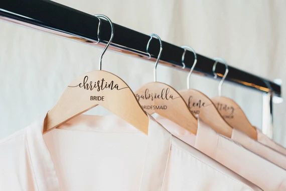 Bridesmaid Hangers - Engraved Wedding Hanger - Wooden Hanger - Bridal Dress Hanger - Wedding Name... | Etsy (US)