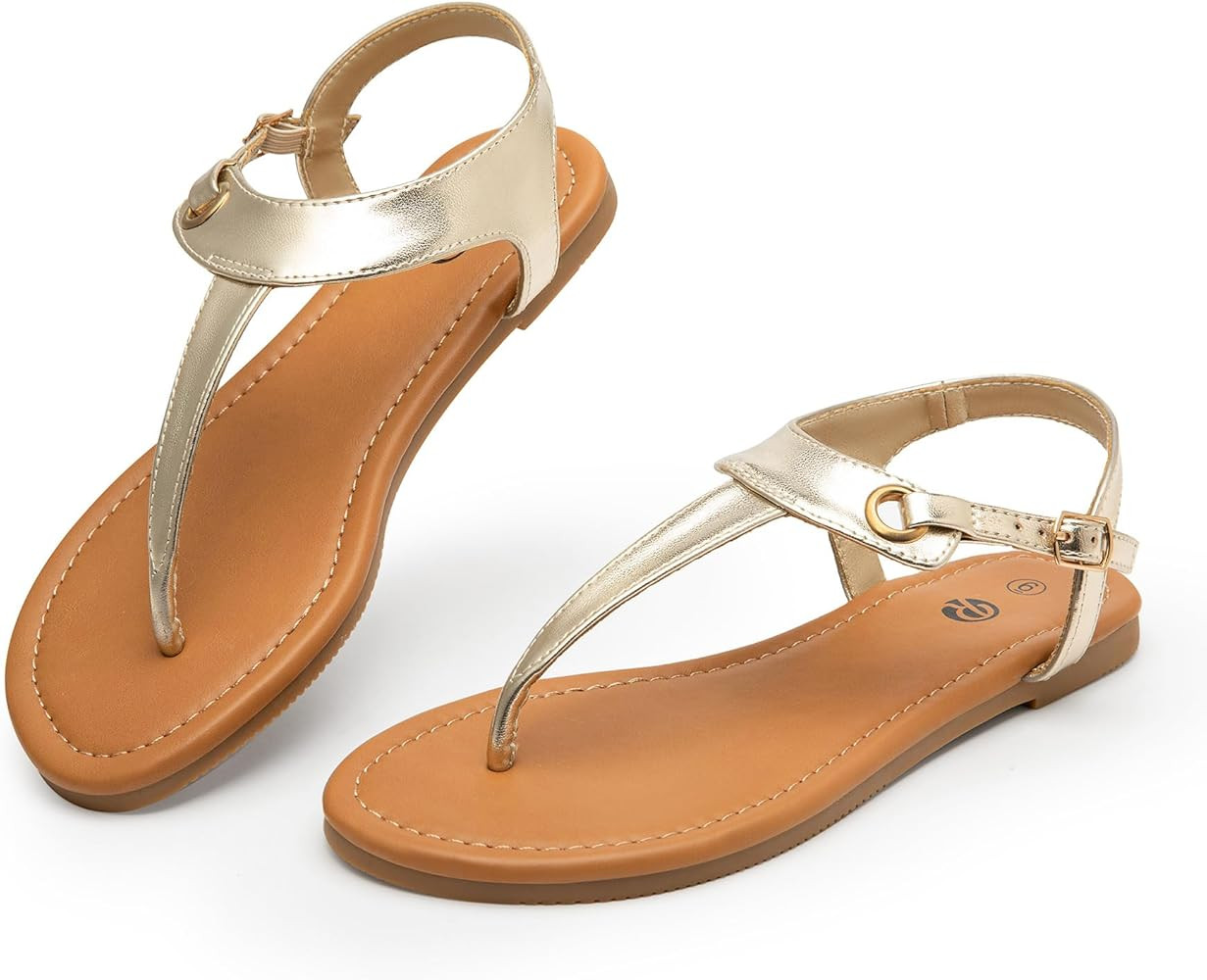 Rekayla Flat Thong Sandals with T-Strap and Adjustable Ankle Buckle for Women | Amazon (US)