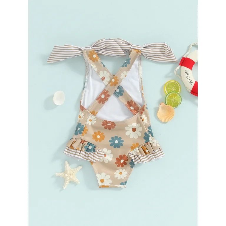Toddler Baby Girl One Piece Swimsuit Floral Strap Sleeveless Bathing Suit Backless Ruffles Swimwe... | Walmart (US)