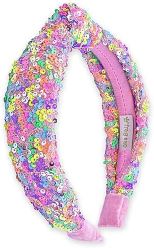 FROG SAC Knotted Headbands for Girls - Rainbow Sequin Knot Head Bands for Kids, Sparkly Toddler H... | Amazon (US)