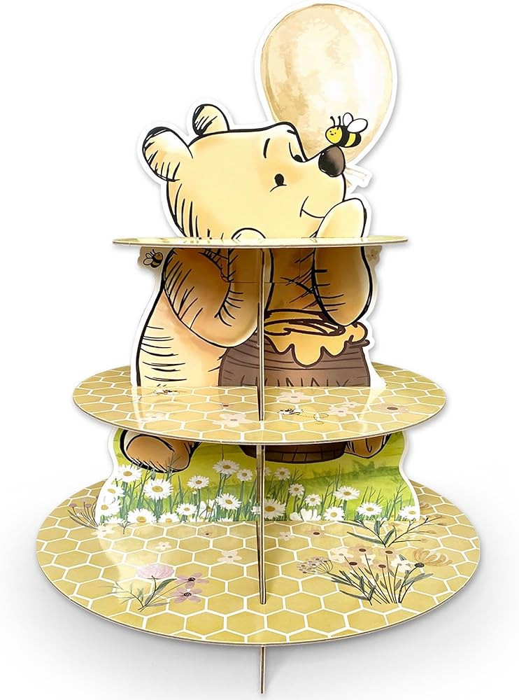 Classic Winnie Cupcakes Holder, Cute Bear 3 Tier Cardboard Cupcake Stands for Party Cupcake Suppl... | Amazon (US)