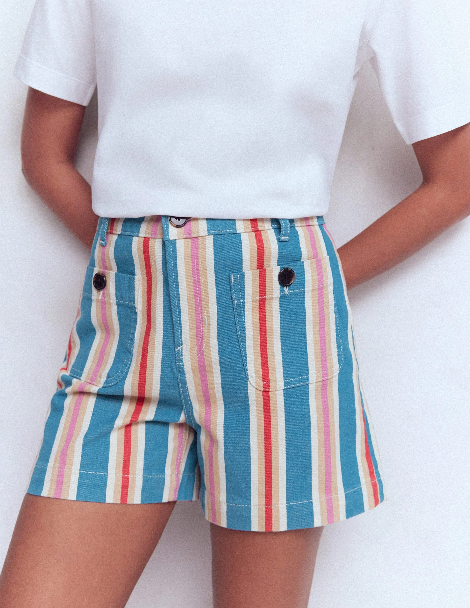 Primrose Denim Shorts-Blue, Pink, Red Multistripe | Boden (US)