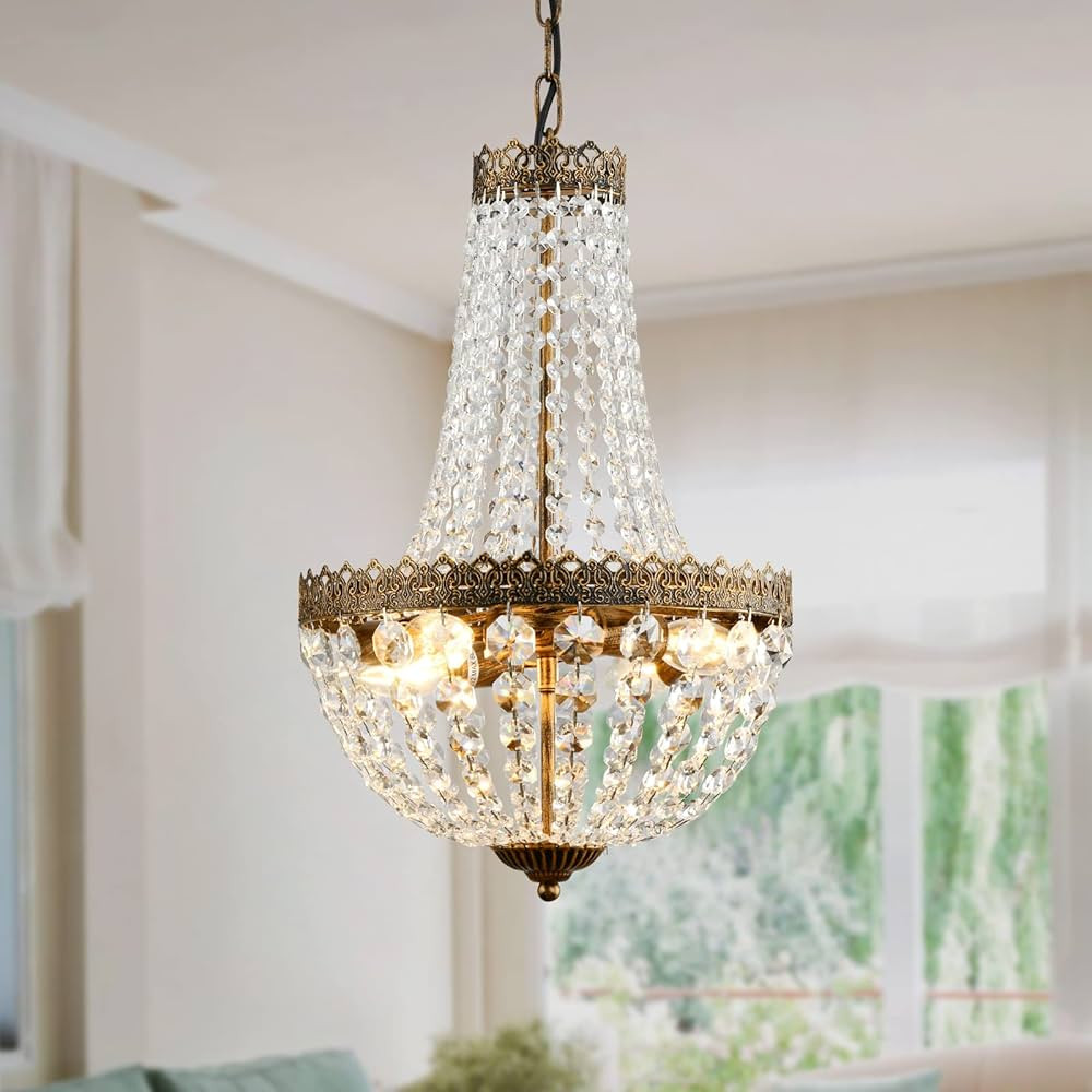 4 Lights French Empire Mini Crystal Chandelier Farmhouse Pendant Lighting, Bronze Finish Ceiling ... | Amazon (US)