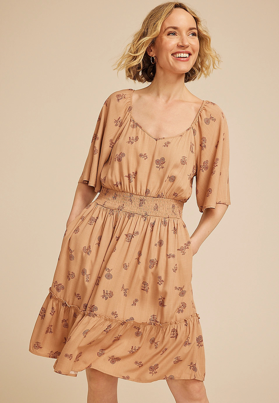 Floral Flutter Textured Skater Dress | Maurices