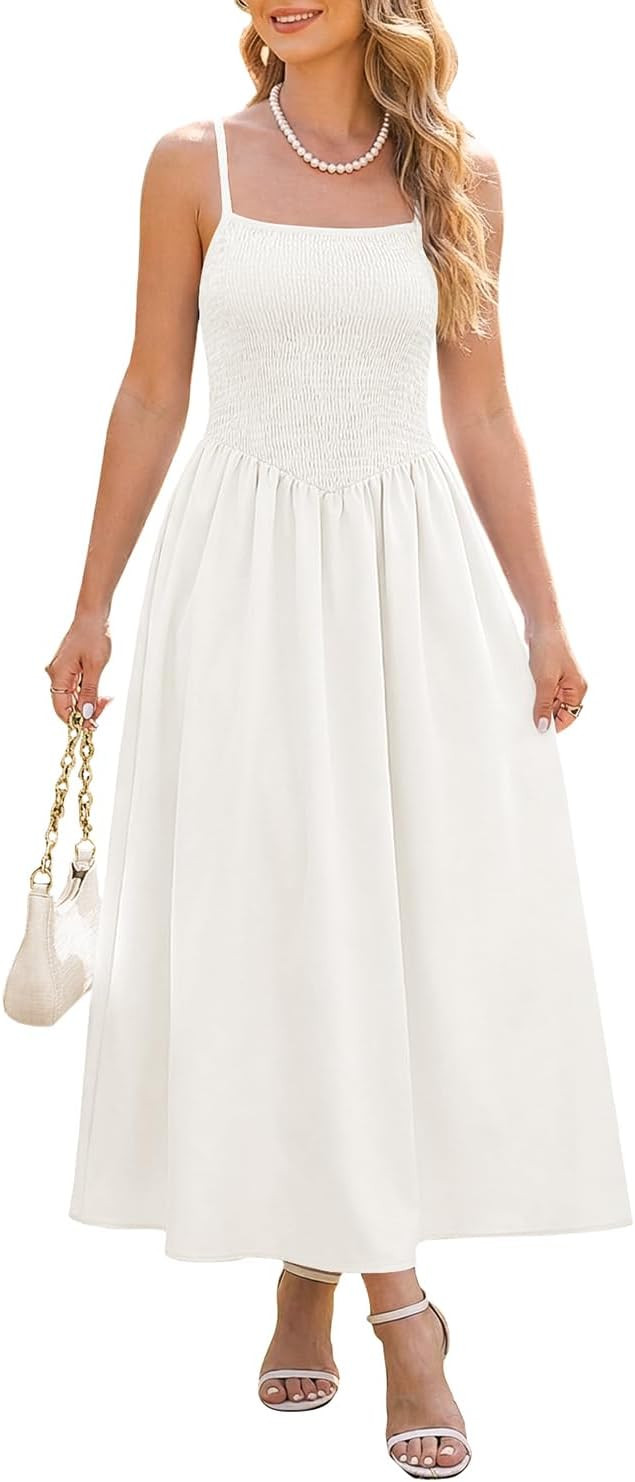 Naggoo Women's Summer Maxi Dresses Smocked Spaghetti Straps Sundress Beach A Line Flowy Long Dres... | Amazon (US)