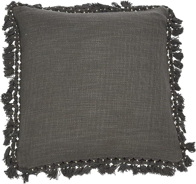 Creative Co-Op Cotton Slub Gold Thread-Wrapped Tassels Pillow, 20"L x 20"W x 2"H, Gray | Amazon (US)