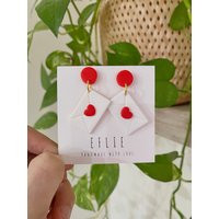 Valentines Day Earrings | Dangling Love Envelope Stud Red Heart Mail Gift Jewelry | Etsy (US)