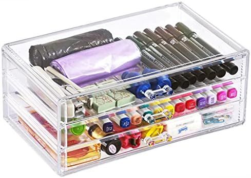 Cq acrylic Countertop Stackable Drawers Bathroom Cabinet Organizer Clear Organizing Bins For Cosm... | Amazon (US)