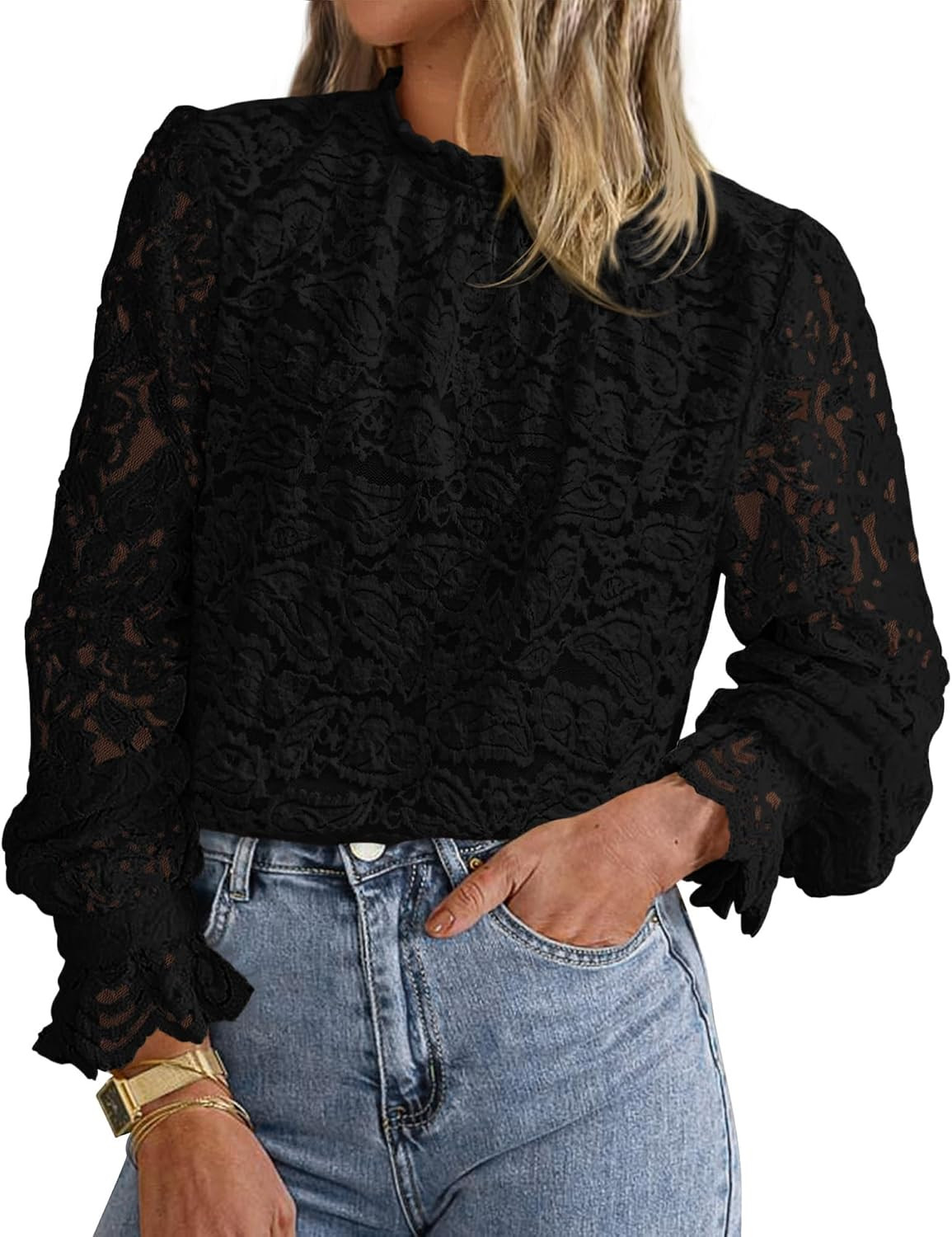 KIRUNDO Lace Tops for Women Long Sleeve Dressy Casual Blouse | Amazon (US)
