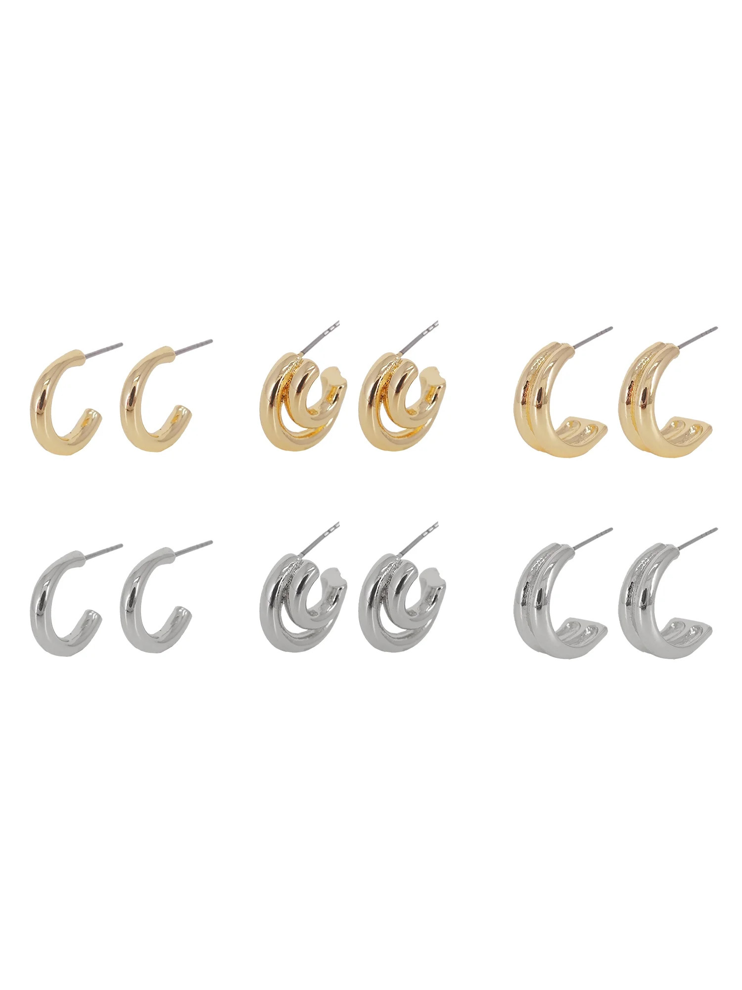 Time and Tru Women's Metal 6 Pair Hoop Earring in Gold and Rhodium Plated | Walmart (US)