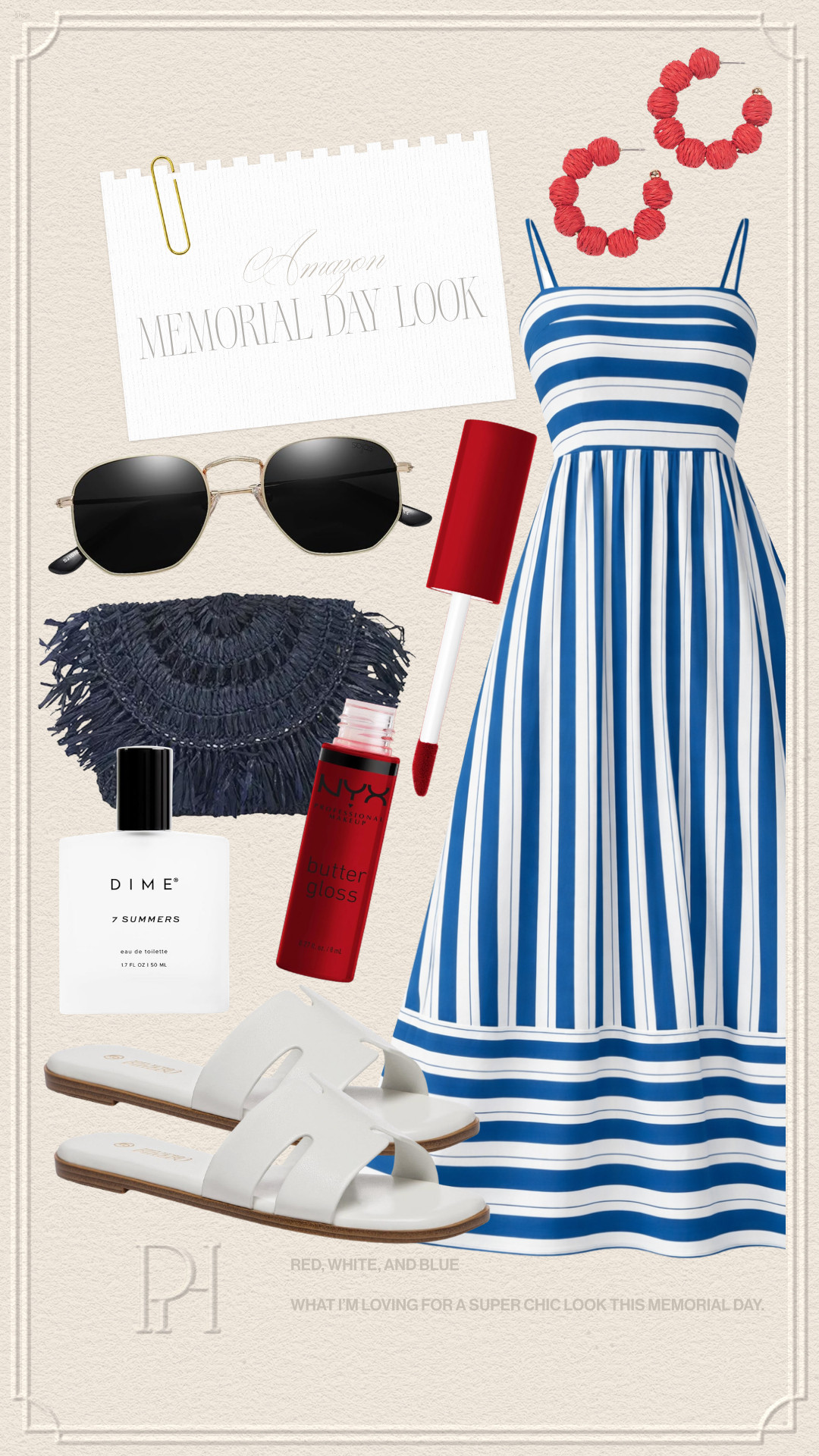 Super chic look for Memorial Day with these Amazon finds!

blue dress, striped dress, blue and white dress, midi dress, maxi dress, red earrings, hoop earrings, raffia earrings, sunglasses, cherry red lipstick, red lip stain, white sandals, women's fragrance, perfume, blue clutch, navy blue handbag, raffia handbag, straw handbag, vacation weekend, red white and blue, stars and stripes, holiday weekend, 4th of July, Independence Day 

 #LTKgrwm #LTKootd #LTKSeasonal