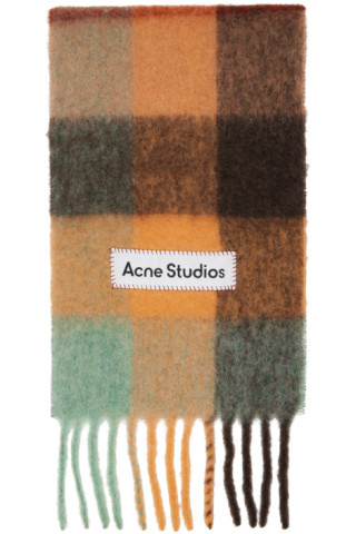 Orange & Brown Check Scarf | SSENSE