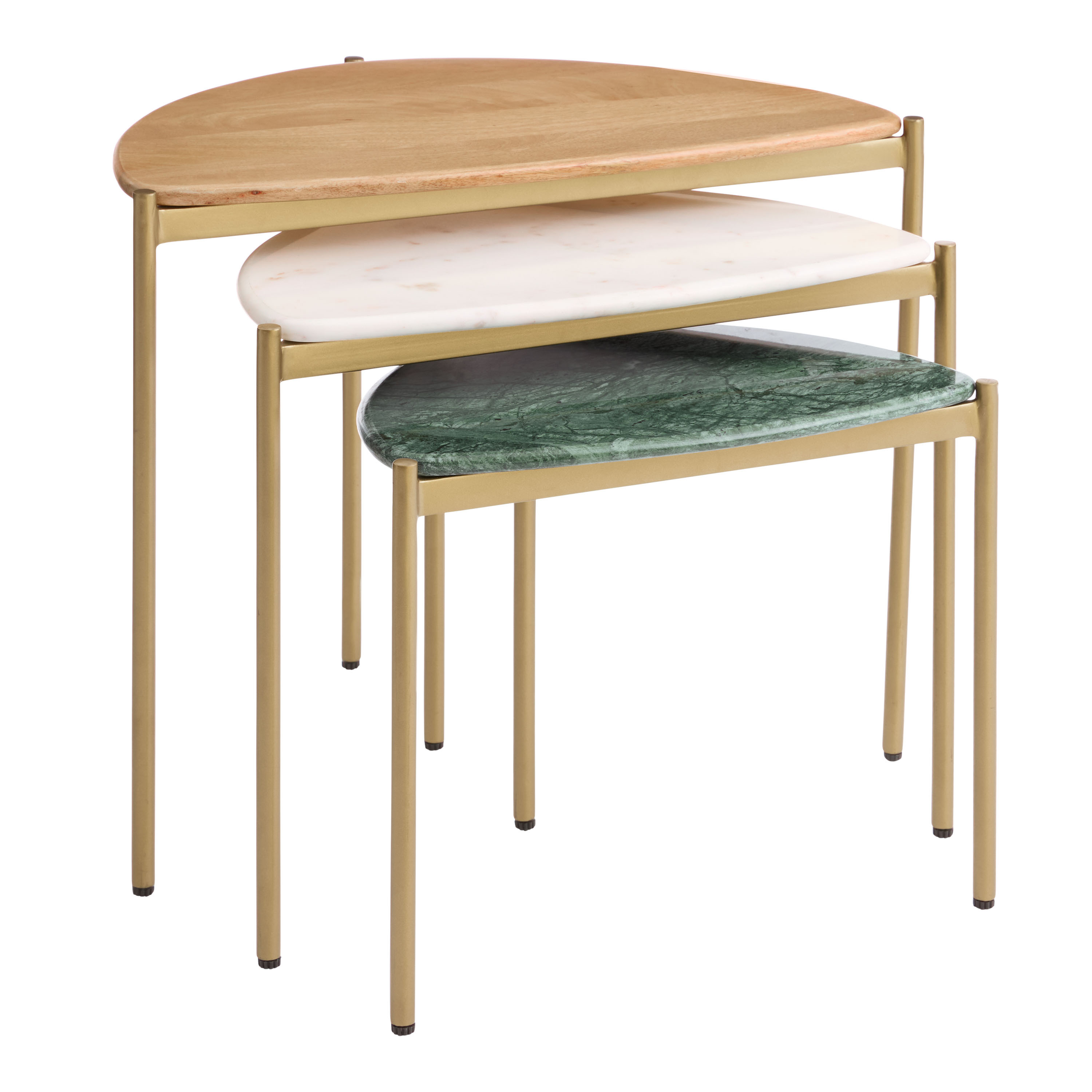 Teramo Half Round Marble and Wood Nesting Tables 3 Piece Set | World Market
