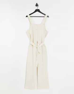 Monki Palma cami jumpsuit with tie waist in beige | ASOS (Global)