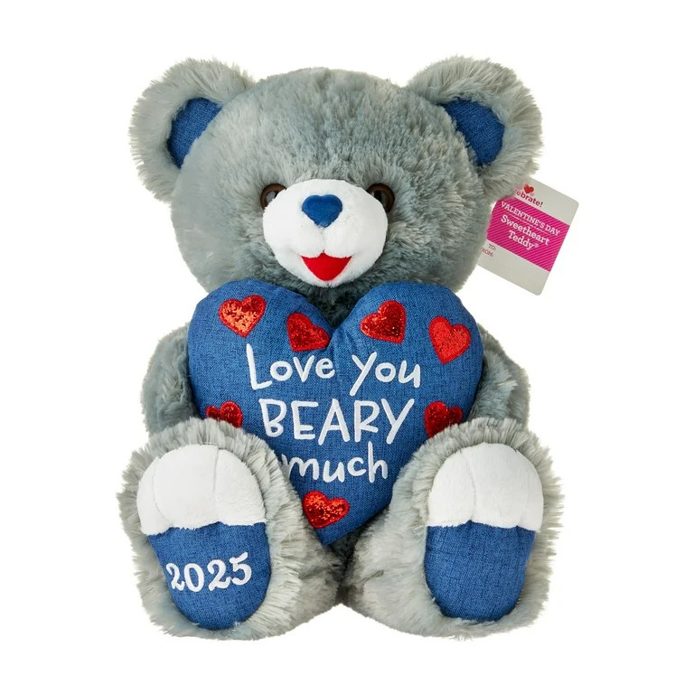 Valentine's Day 2025 Sweetheart Teddy Plush, Gray and Blue, by Way To Celebrate | Walmart (US)