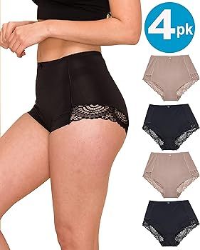 Barbra Lingerie Womens Briefs Underwear Tummy Control Panties S-Plus Size 4 Pack Girdle Panty | Amazon (US)
