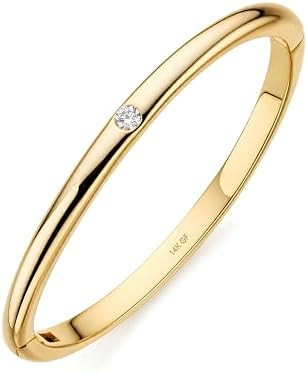Gold Bangle Bracelets For Women,14k Gold Bangle Bracelets,Chunky Hinged Bangle Bracelet,Bangle Br... | Amazon (US)