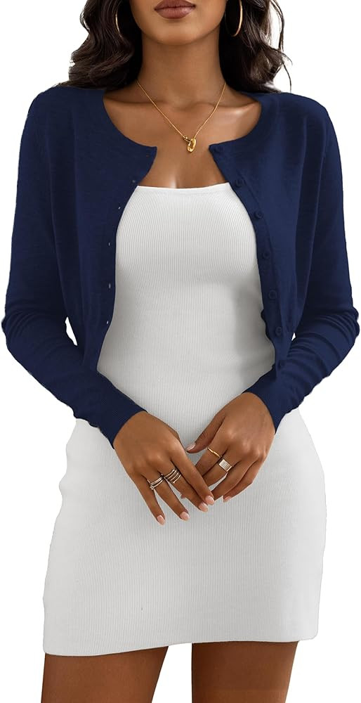 Women's Cropped Cardigan Sweaters Crew Neck Button Down Open Front Knit Bolero Shrugs | Amazon (US)