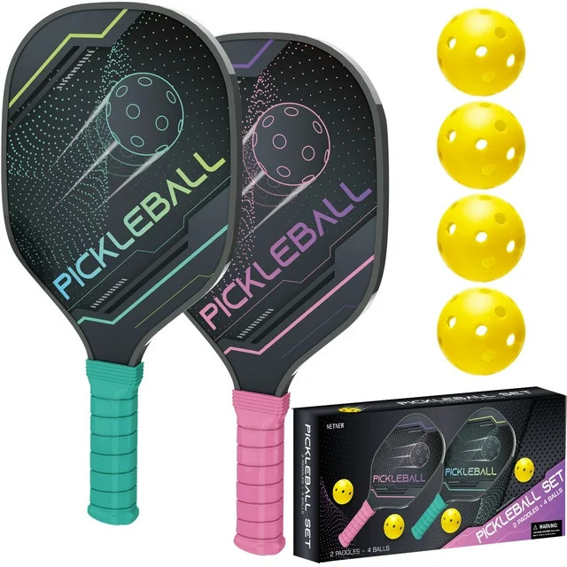 NETNEW Pickleball Paddles Pickleball Set of 2 Paddles, 4 Indoor Outdoor Pickleball Balls, Pickleb... | Walmart (US)