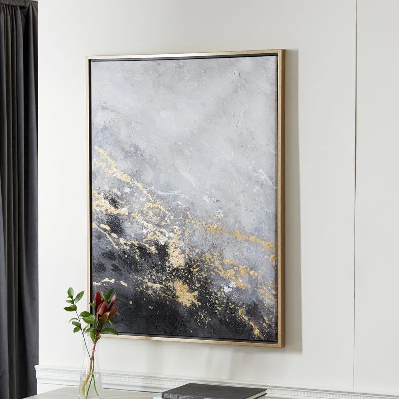 Rectangular Dark Gray And Gold Foil Abstract Corner Wall Art - Picture Frame Geode on Canvas | Wayfair North America