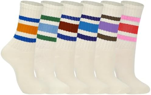 Striped Socks for Women Vintage Cotton Crew Socks Women Athletic Calf Socks Casual Retro | Amazon (CA)