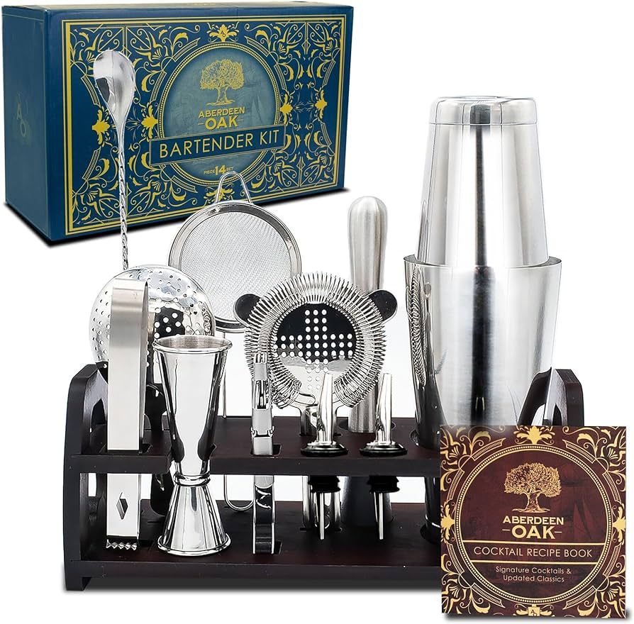 Aberdeen Oak Mixology Bartender Kit - Extra Thick Stainless Steel Cocktail Shaker Set for Mixing ... | Amazon (US)