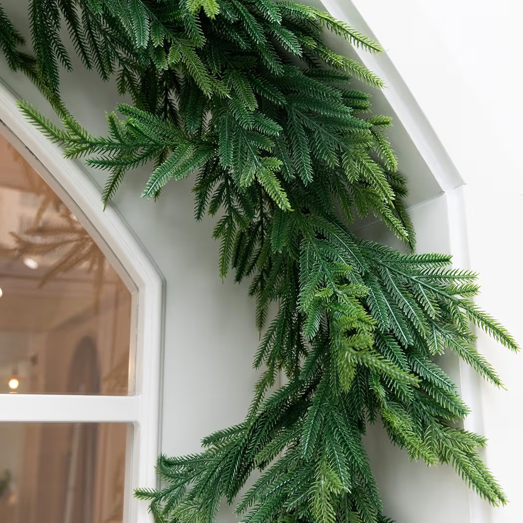 9 FT Real Touch Norfolk Pine Garland Green Artificial Christmas Garland Faux Greenery Garland for... | Amazon (US)