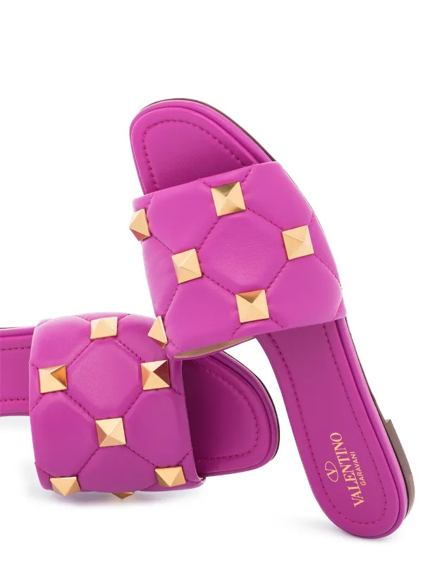 Valentino Garavani Roman Stud Flat Sandals | Pink | FARFETCH SK | Farfetch Global