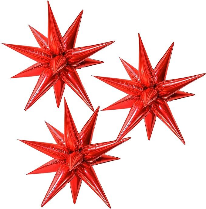 CYMYLAR 3pcs 26inch 3D Explosion Star foil balloon, red Foil Cone Starburst Balloons for Birthday... | Amazon (US)