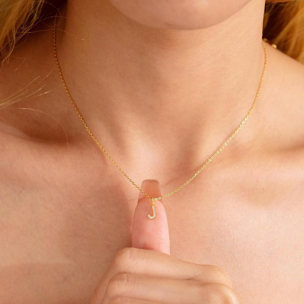 Personalized Pave Initial Necklace, 14K Gold Plated Diamond Initial Letter Charm Pendant, Pave Di... | Amazon (US)