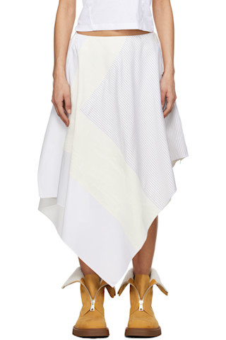 JW Anderson - Off-White Asymmetric Patchwork Midi Skirt | SSENSE