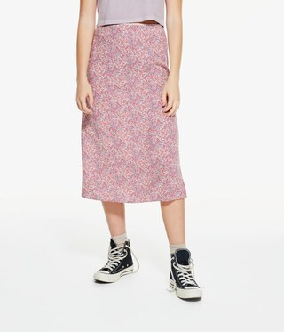 Floral High-Waisted Slip Midi Skirt | Aeropostale