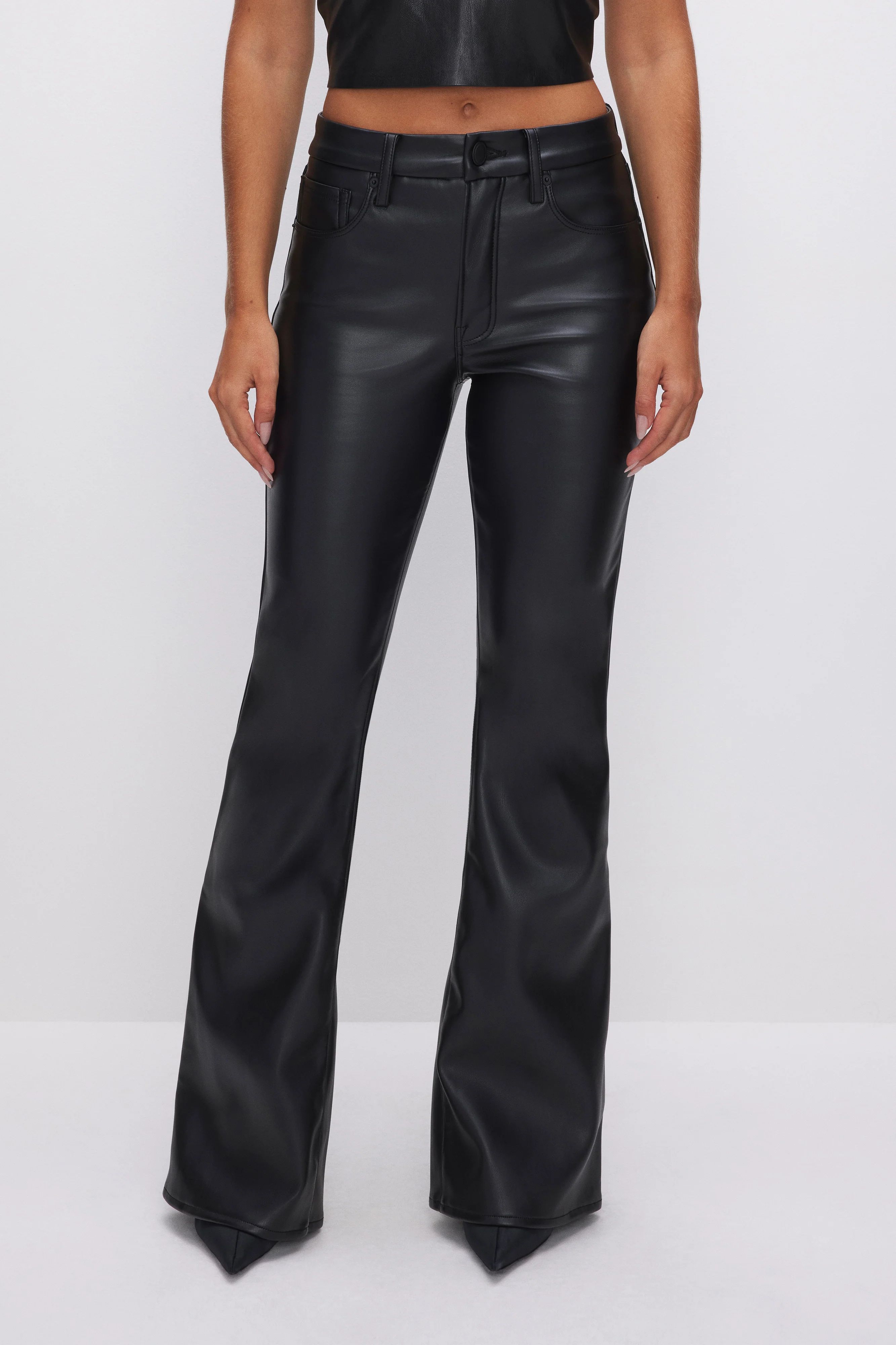 GOOD LEGS FLARE FAUX LEATHER PANTS | Good American