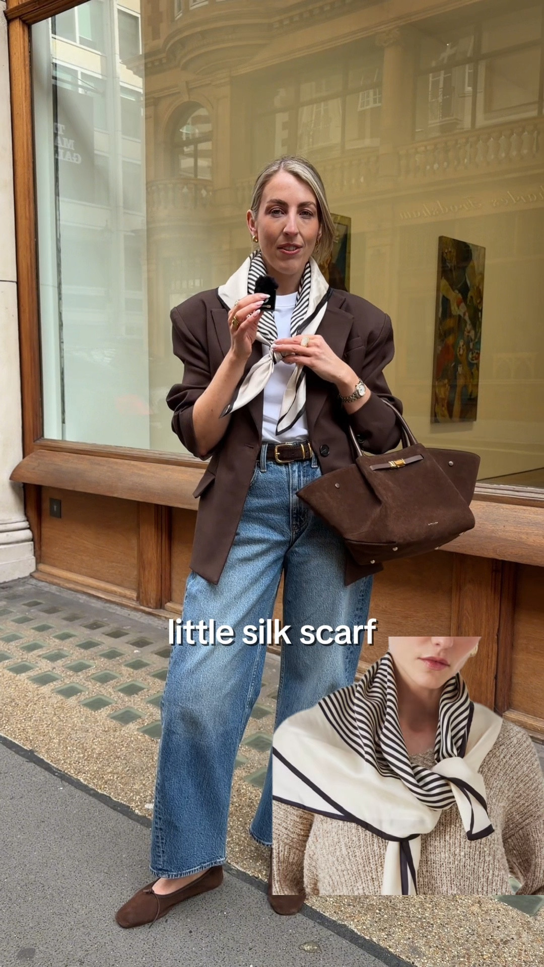 A little walk & talk 🤎 this silk scarf just looks so chic! I wear a size 26R in the Abercrombie barrel leg jeans 

#LTKspring #LTKstyletip #LTKuk