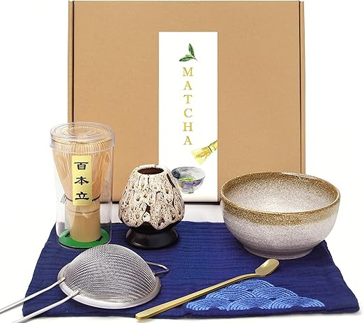 Japanese Matcha Tea Set, Matcha Whisk(Matcha Stirrer 100 Prong), Scoop, Matcha Bowl, Ceramic Whis... | Amazon (US)