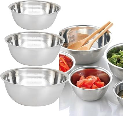 3 PS Stainless Steel Mixing Bowls Set with Scale, Multi-Functional Nesting Bowls for Space Saving... | Amazon (US)