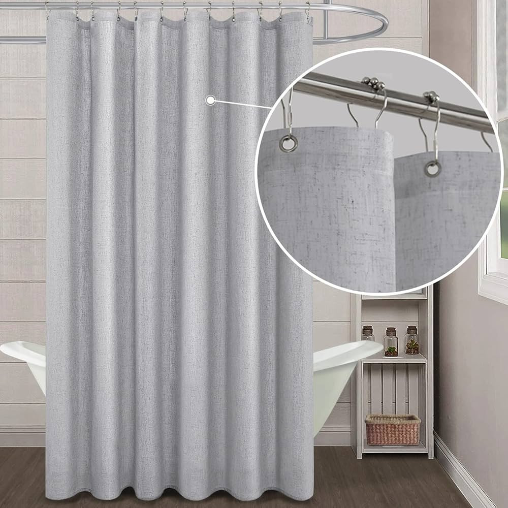 KOUFALL Tall Mens Shower Curtain Grey,Waterproof Linen Fabric Liner Set with Hooks,Farmhouse Boho... | Amazon (US)
