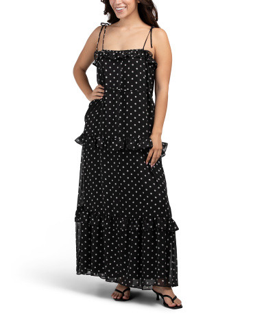 Tie Shoulder Sleeveless Ruffle Dot Maxi Dress | TJ Maxx