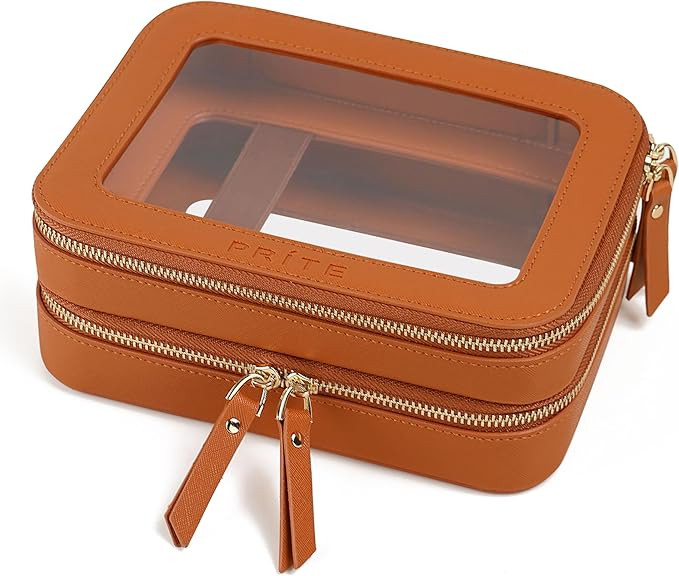 Prite Large Clear Makeup Bag with Gift Box Double Sided Cosmetic Case Two Layer Travel Toiletry B... | Amazon (UK)