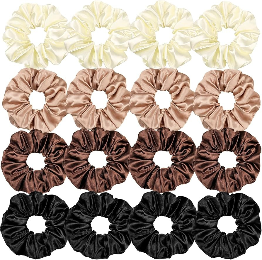 16 Pcs Satin Hair Ties and Holders for Women - Big Scrunchies for Thick, Curly Hair, Ponytail Hol... | Amazon (US)