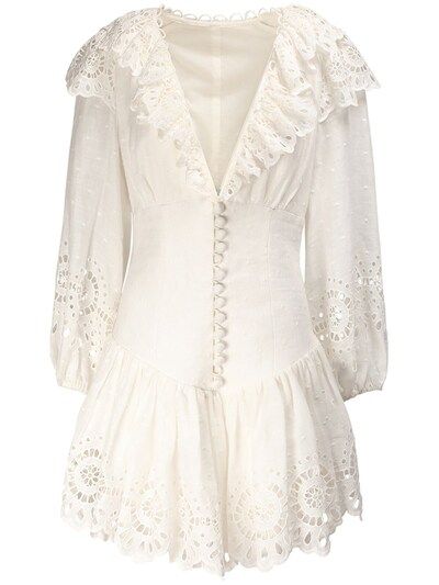 Zimmermann - Bellitude scalloped linen mini dress - White | Luisaviaroma | Luisaviaroma