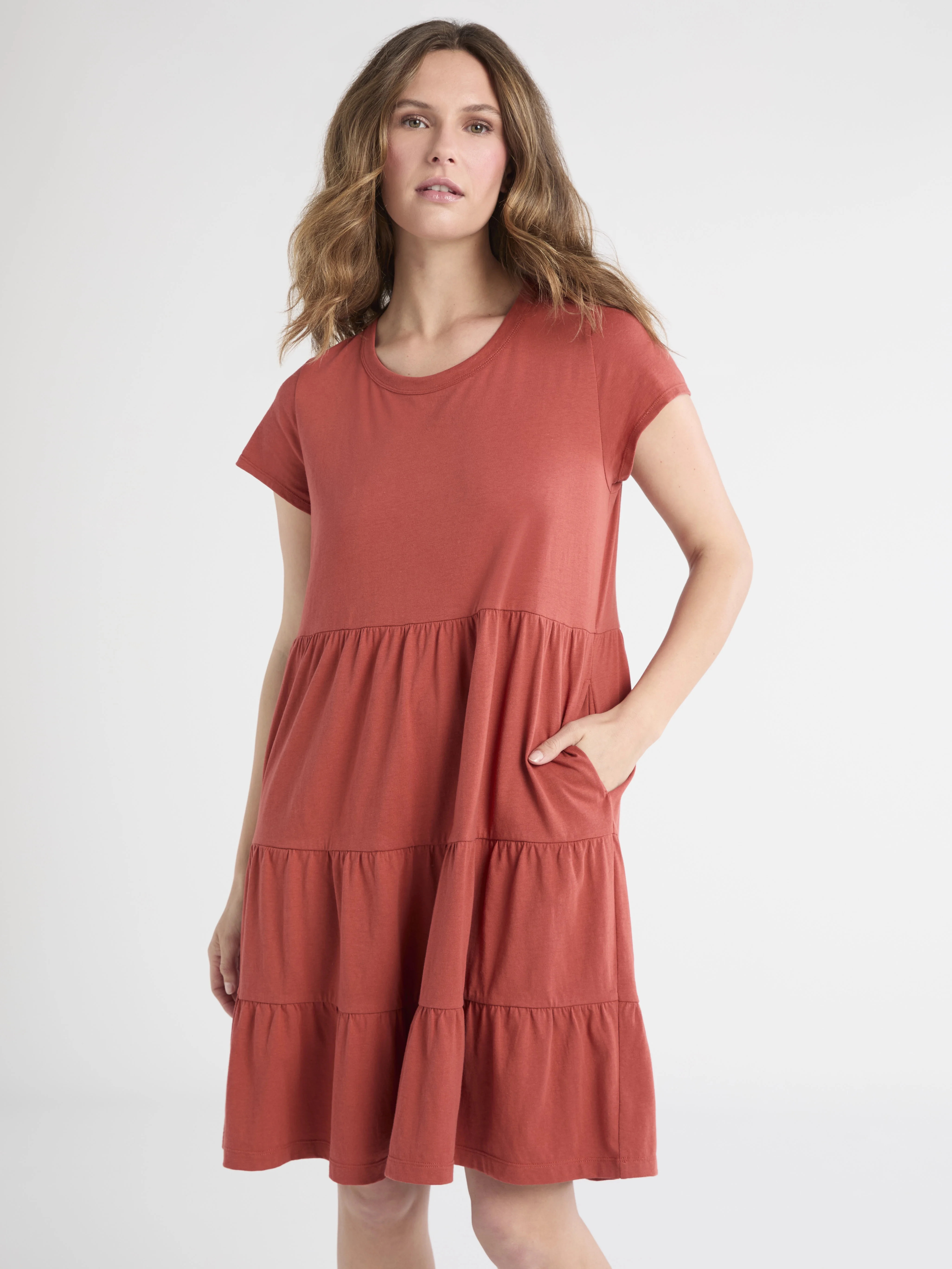 Time and Tru Women's Tiered Cotton Knit Dress, XS-XXXL | Walmart (US)